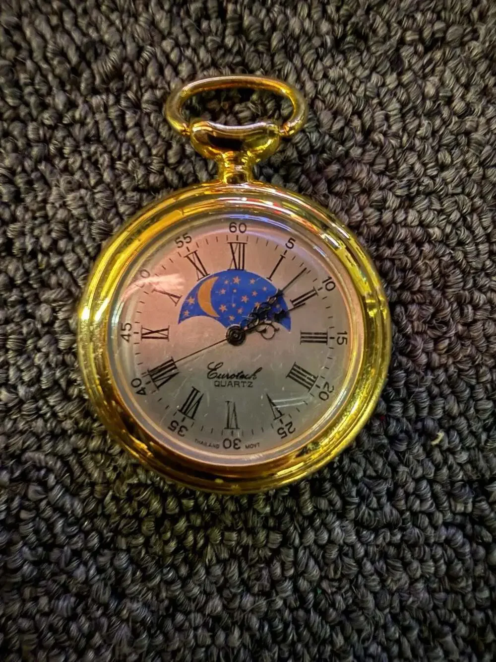 Eurotech Quartz Gold-Tone Moon Phase Pocket Watch